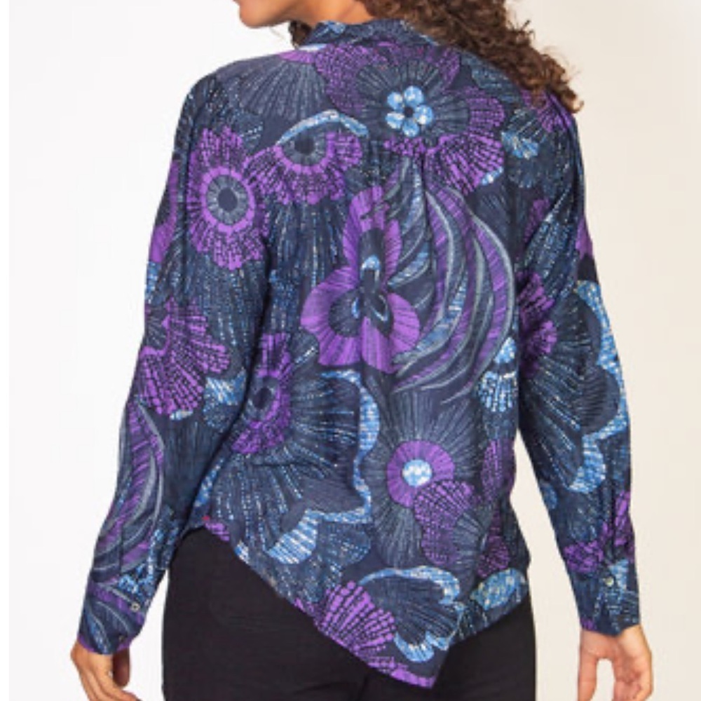 XiRena Silk Cotton Hailey Print Blouse Long Sleeves Samll Quiet Luxury USA Made - Picture 9 of 16
